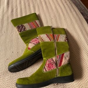 Green Suede Patchwork Boots handmade in Peru